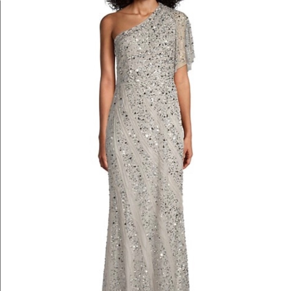 Aidan Mattox Silver Beaded Gown